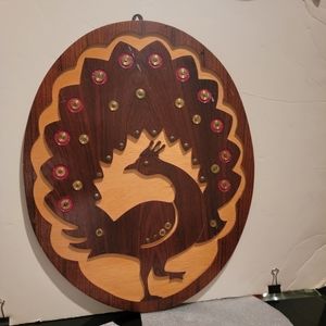 Handcrafted Wooden Vintage Peacock Wall Decor 15" High